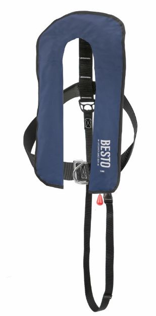 Besto automatisch opblaasbaar reddingvest met harnas 150/165N - blauw (non solas)